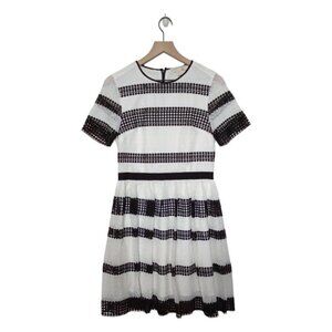 MICHAEL Kors Black & White Striped Crocheted Crew Neck Midi Dress Size 4